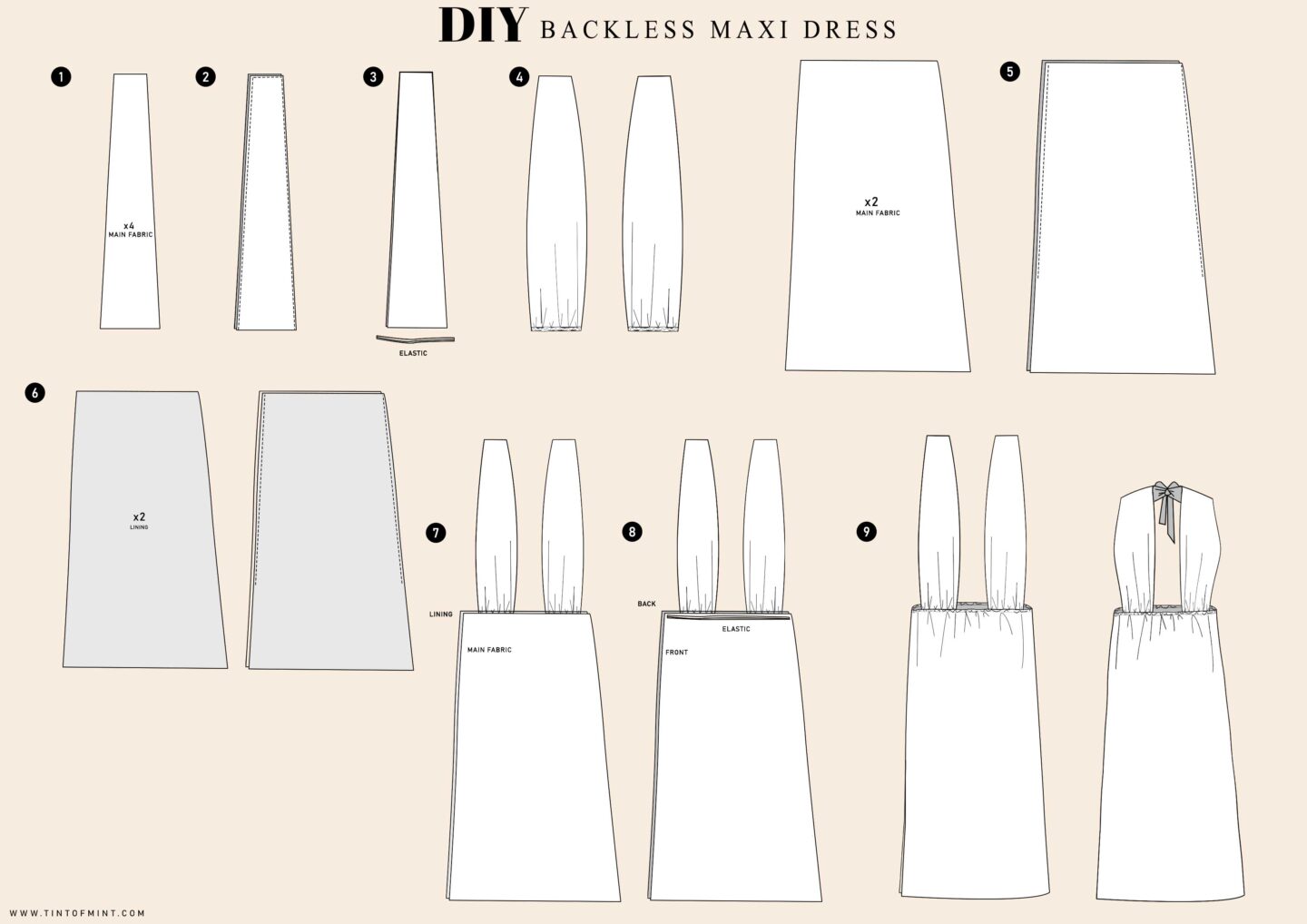 DIY Backless Maxi Dress- by Sewing Blogger tintofmint